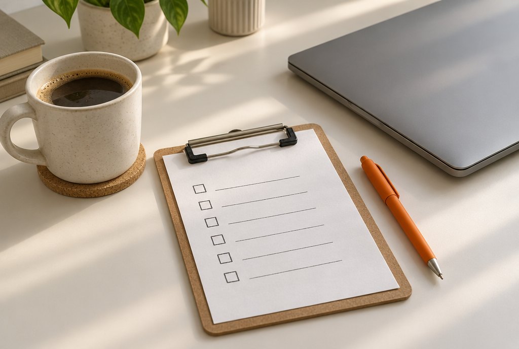 Monthly website checklist on a clipboard