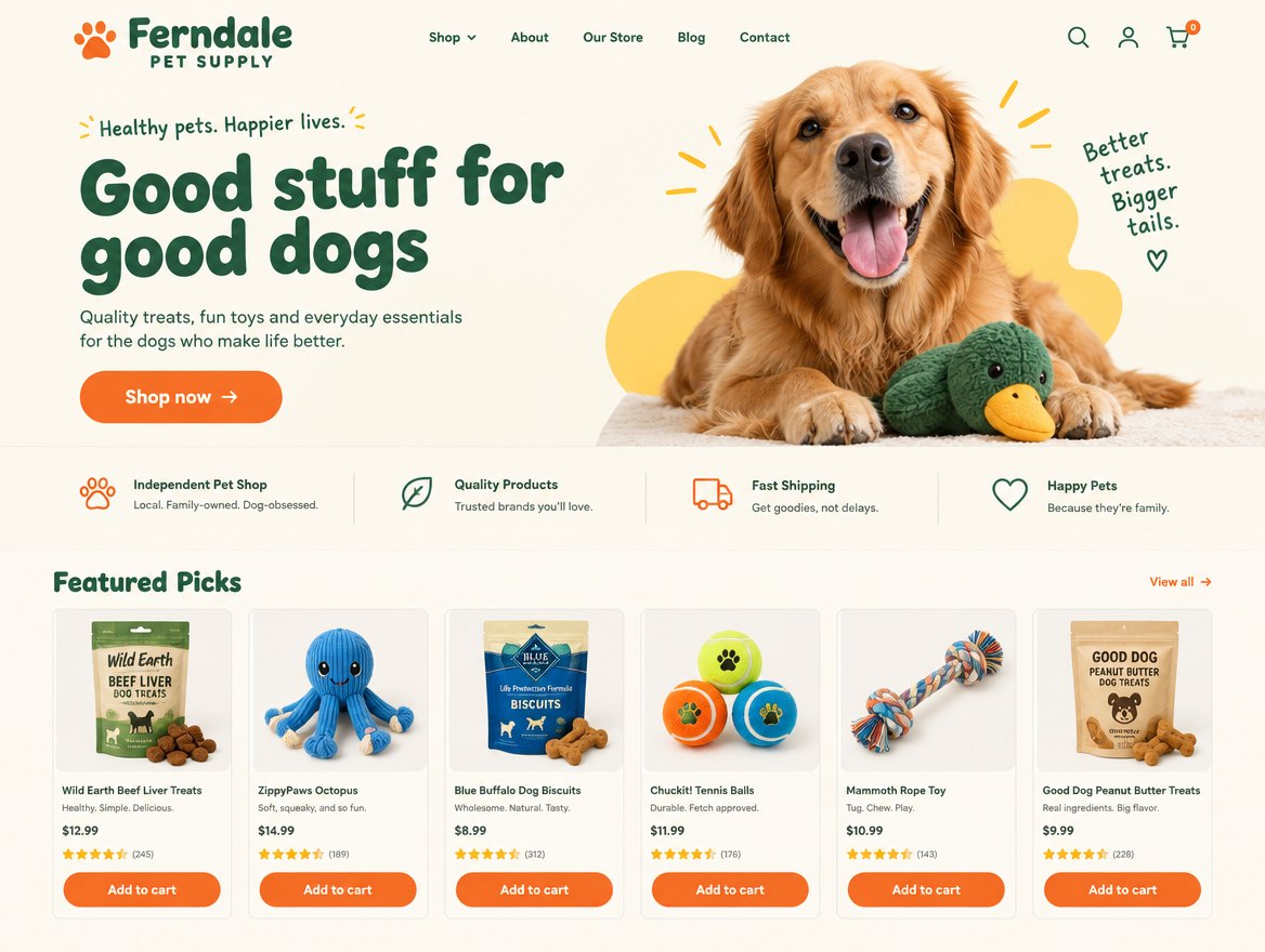 Ferndale Pet Supply store homepage