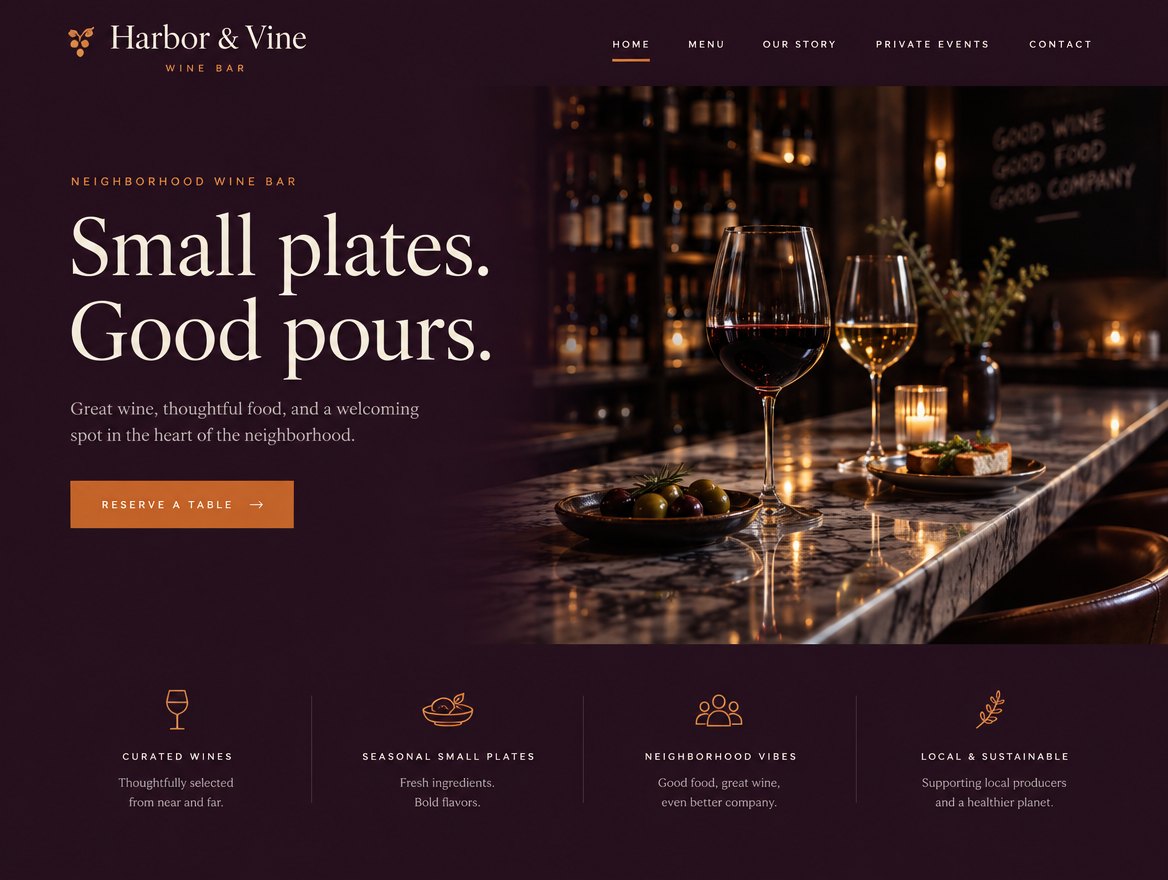Harbor & Vine homepage