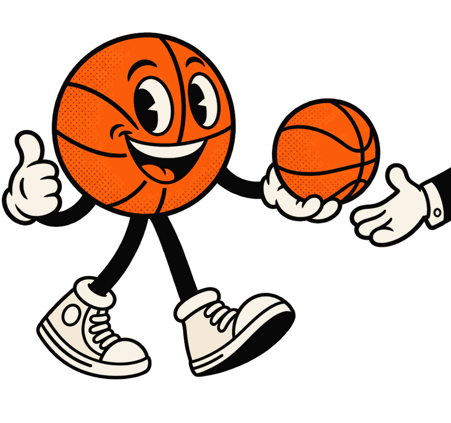 The mascot handing the ball off to a client