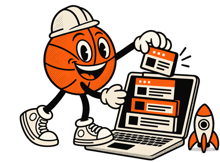 Mascot in a hard hat building the site