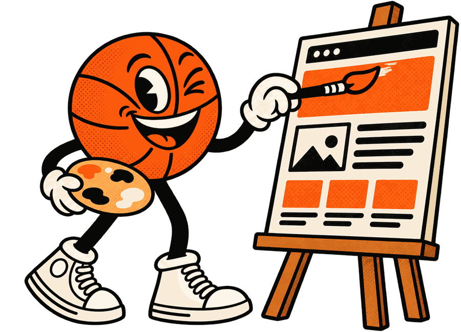 Mascot tailoring a website page on a dress form