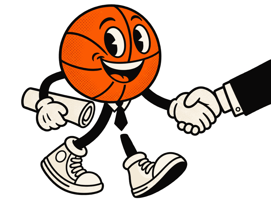 Mascot shaking hands with an agency partner